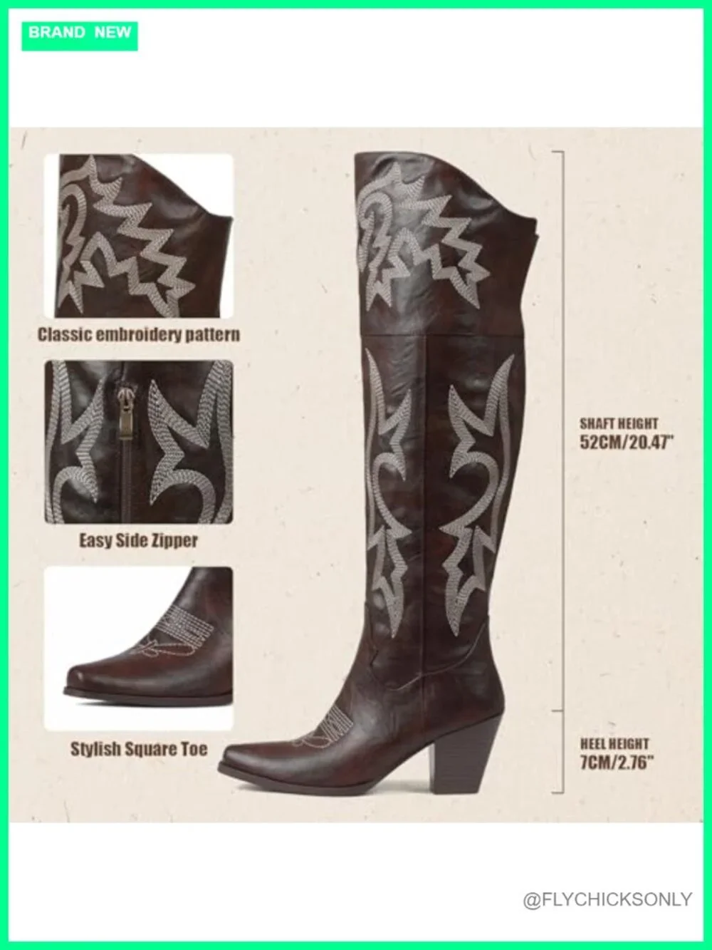 Over The Knee Cowboy Boots Women Pointed Toe Western Boots Chunky Heel Side Zip